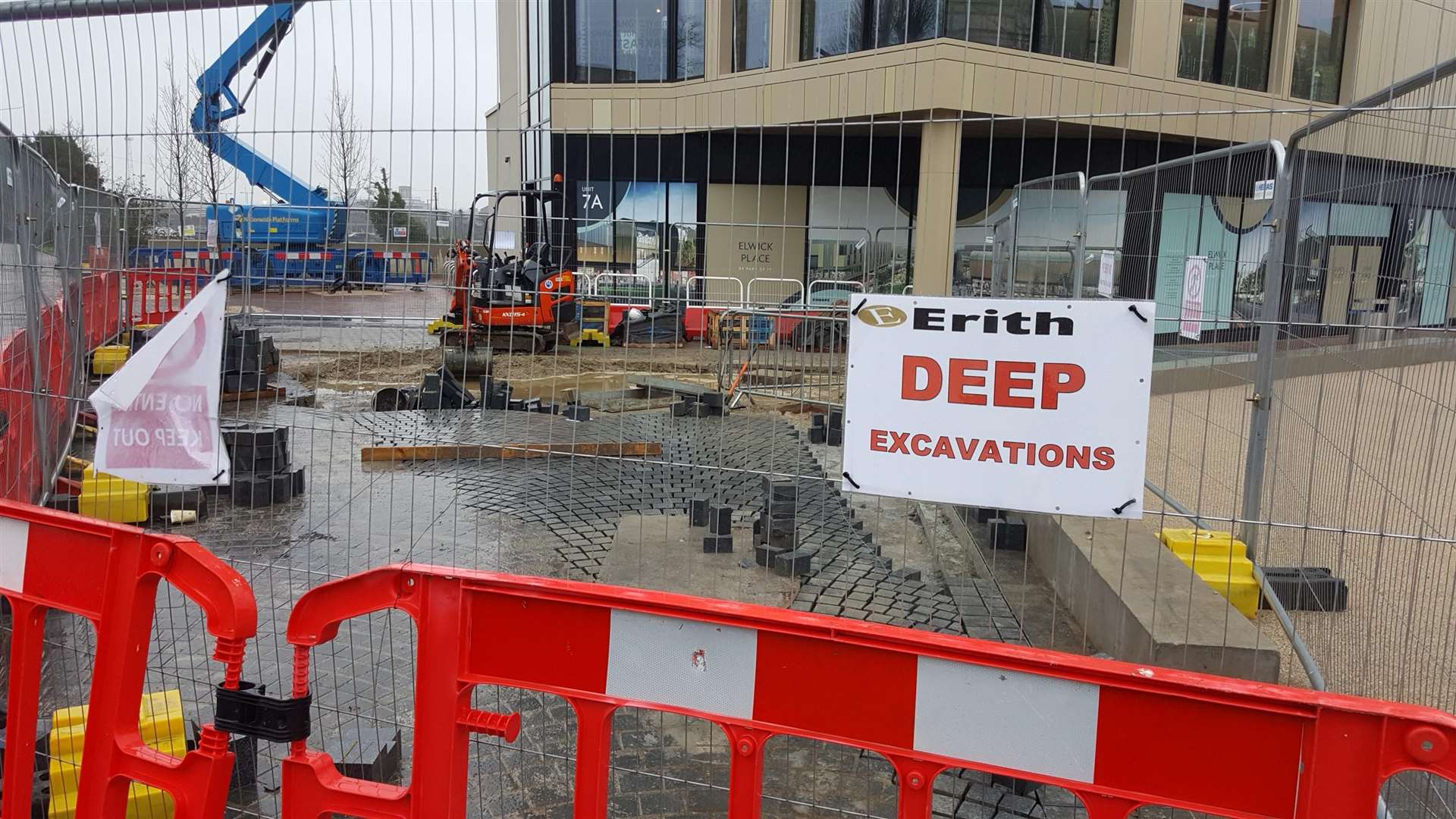 Work to install a new pavement is underway outside the cinema