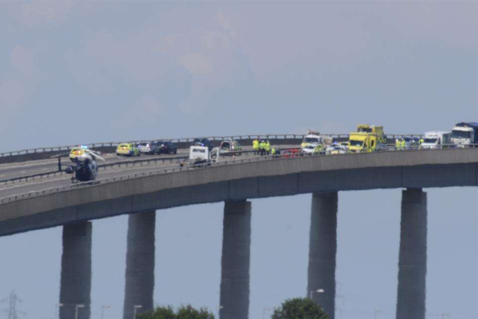 Emergency services deal with the aftermath of the serious crash at the Sheppey Crossing