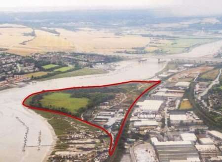 Temple Waterfront - the area ringed in red is the proposed site for development.