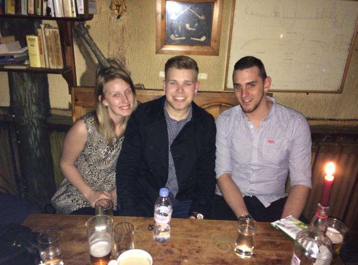 Charlotte Robinson and Nathaniel Regan-Welch with singer Jamie Johnson at their former pub - The Barge