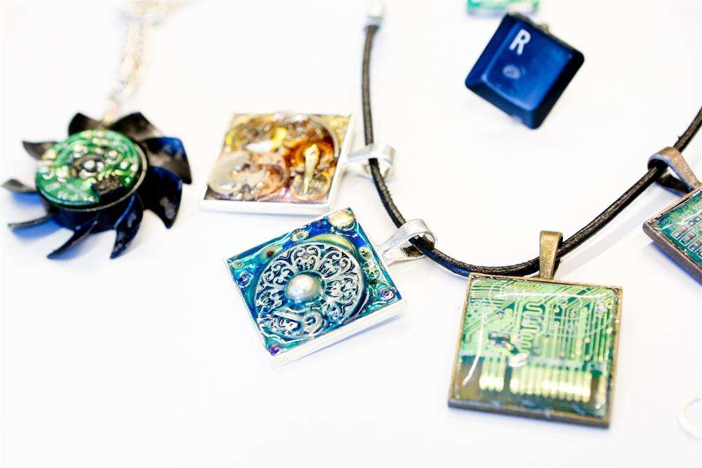 The jewellery made from old circuit boards