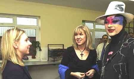 Boy George chats to teacher Catherine Graydon, left. Picture: GERRY WHITTAKER