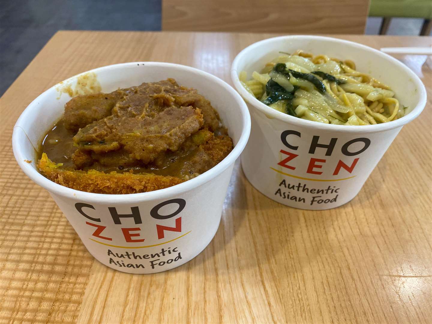 We sampled the Thai green vegetables with noodles and katsu pumpkin with rice from Chozen Noodles. Picture: Sam Lawrie