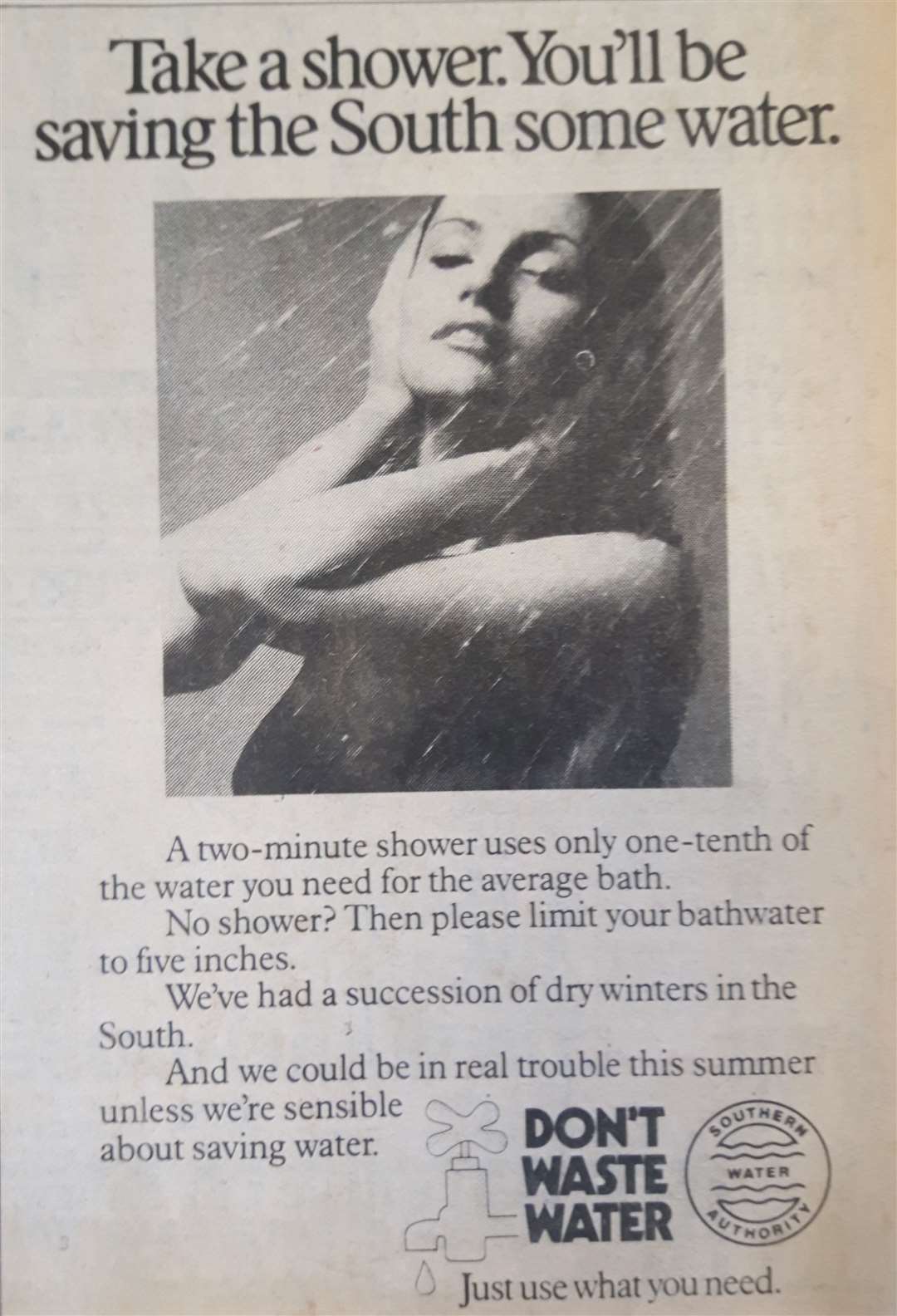 Newspaper adverts encouraged people to take a shower rather than a bath