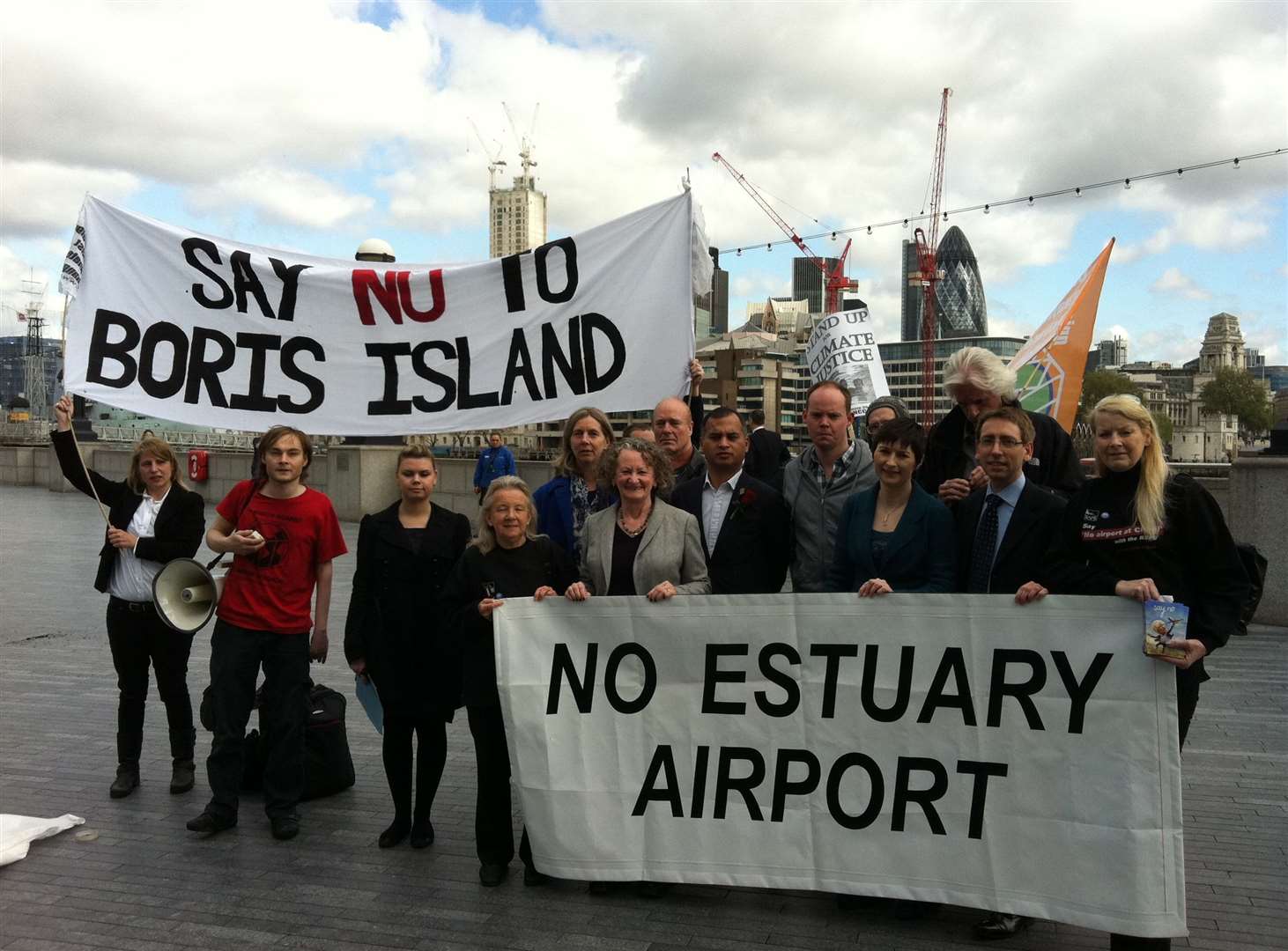 Opponents of a Thames Estuary airport protesting outside City Hall in London when Mr Johnson was London mayor