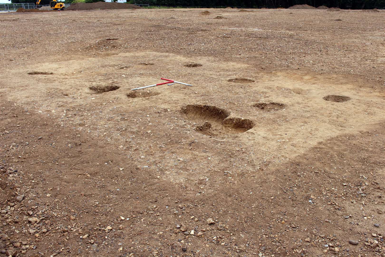 Post holes representing a late Bronze Age or early Iron Age agricultural building that could either be a grain store or livestock shelter. Picture: Cotswold Archaeology