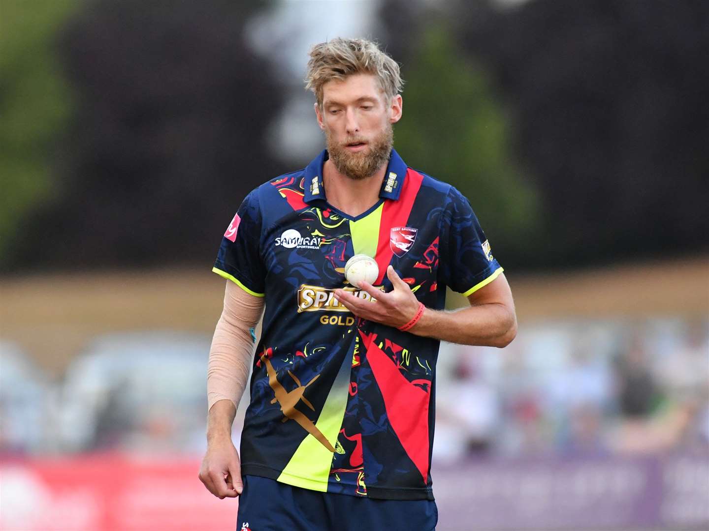 Calum Haggett in T20 action for Kent in 2018. Image by Keith Gillard