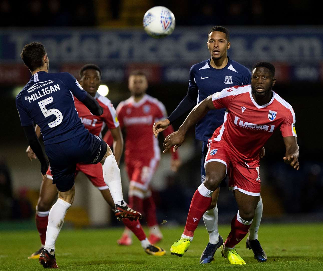 John Akinde challenges for the ball against a Southend man on Tuesday night. Picture: Ady Kerry