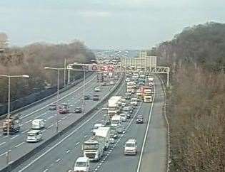 Traffic is queuing back from J3 of the clockwise M25 at Swanley. Picture: National Highways