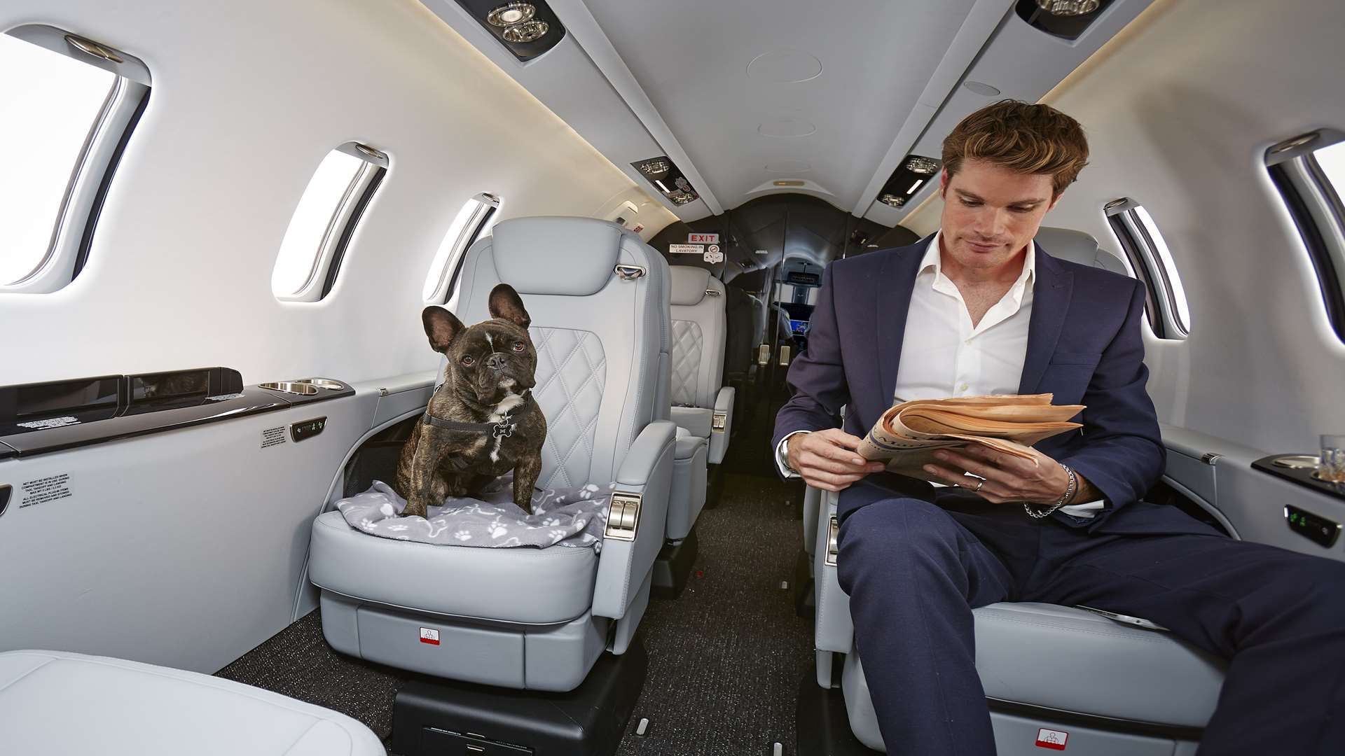 The Learjet 75 seats eight passengers and even your dog