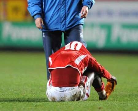 DOWN AND OUT: Charlton's Danny Uchechi shows his disappointment at full-time. Picture: BARRY GOODWIN