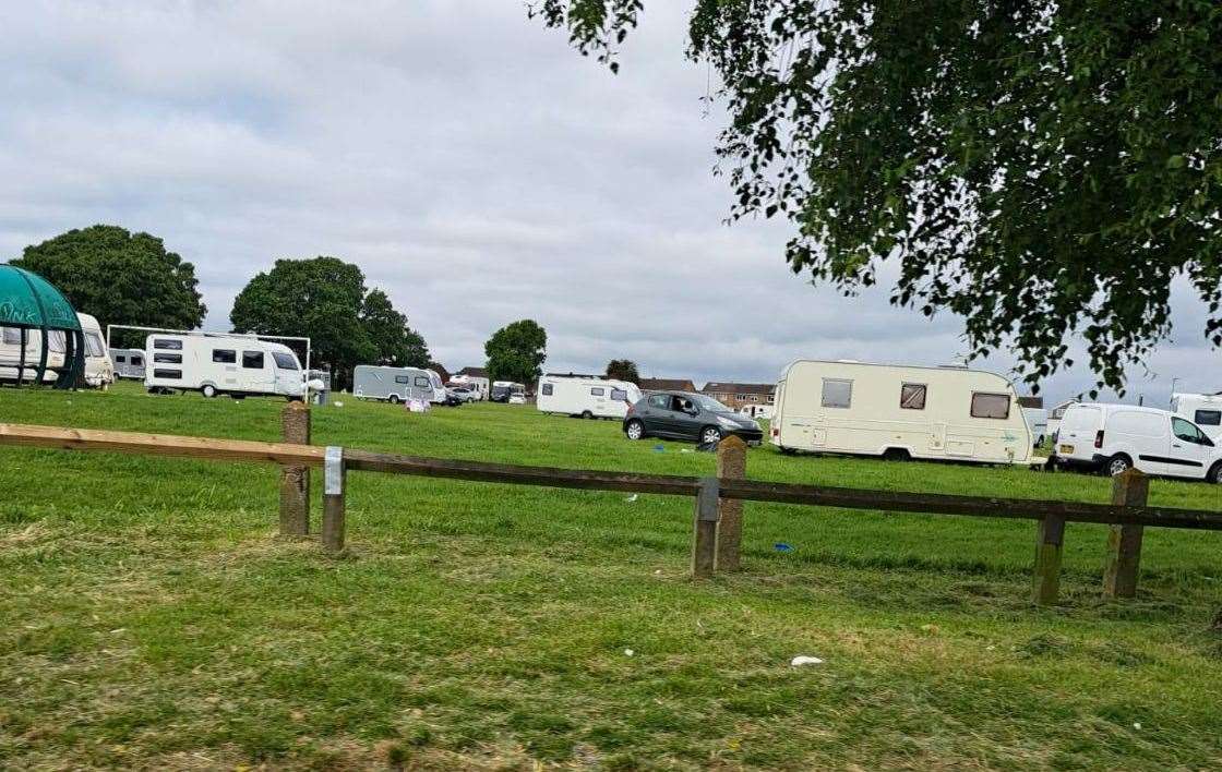 Travellers have arrived at Hook Meadow in King George Road, in Walderslade, Chatham
