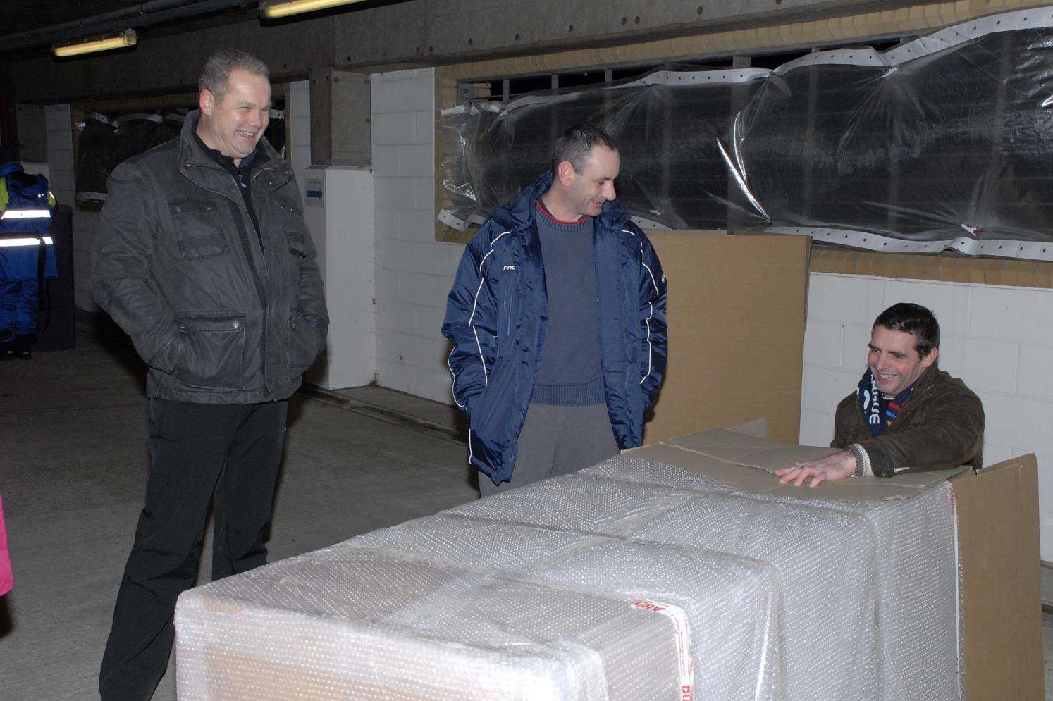 Chief executive Ashley Hook inspects Alpha Heating Innovation's box on a previous sleep out