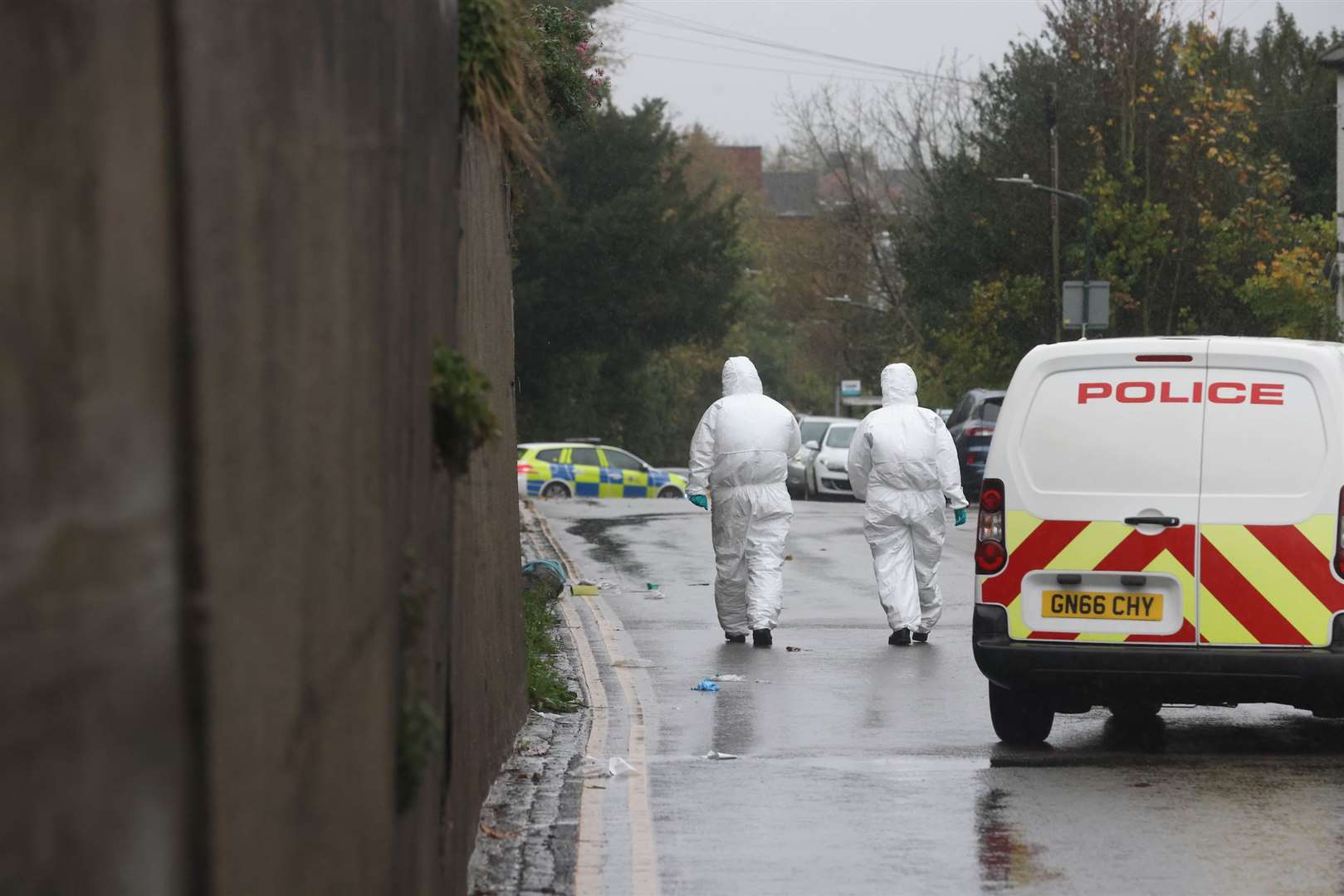 Forensic officers at the scene yesterday. Picture: UKNIP