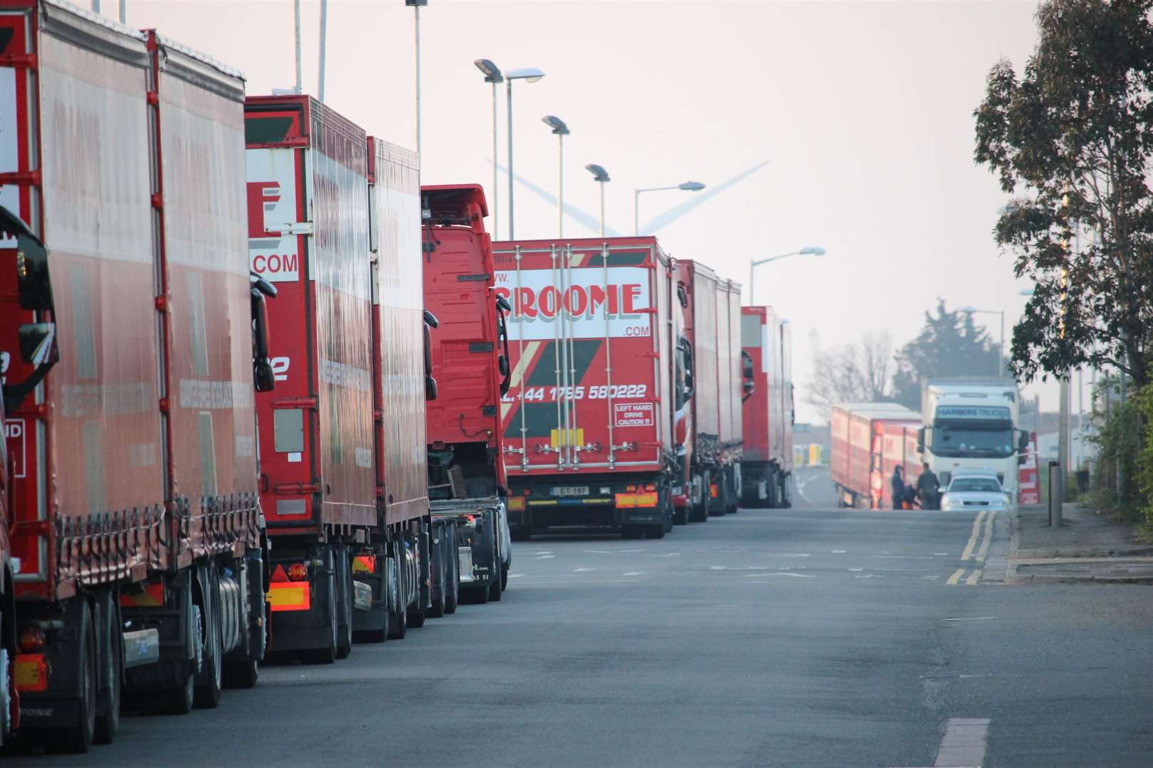 Lines of lorries parked up in Cullet Drive, Rushenden, Queenborough, Sheppey, near Neats Court