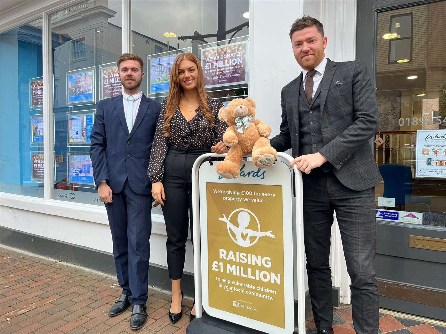 Barney Bear, from Barnardo's, has been visiting estate agents, including Wards in Tunbridge Wells, to celebrate the achievement. Picture: Arun Estates
