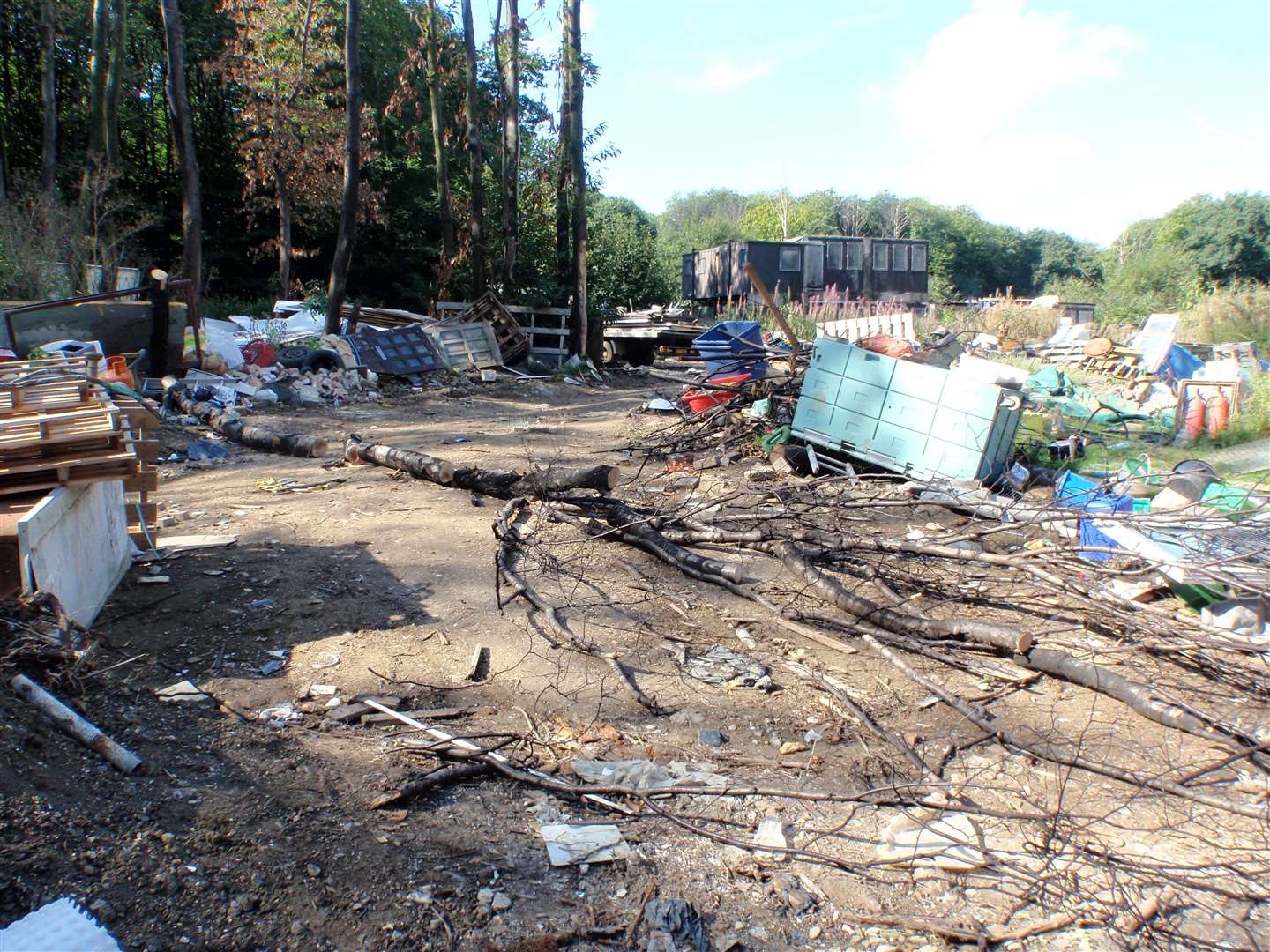 A felled tree, old doors and portable offices in the middle of Boxley Wood on land owned by Langley Beck in 2016. Picture: Maidstone Borough Council