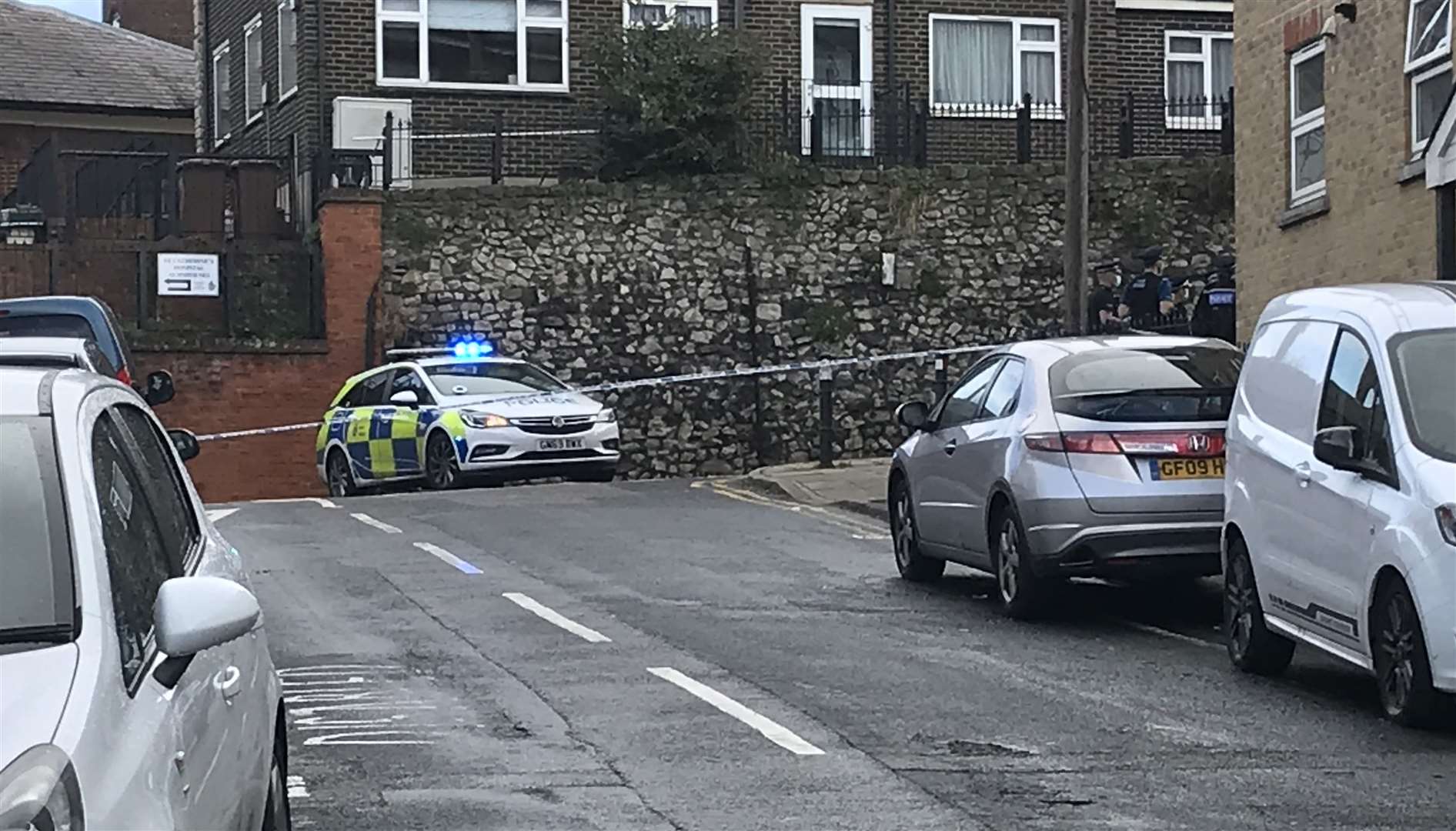 Officers were seen at the junction of Delce Road and Foord Street on Sunday