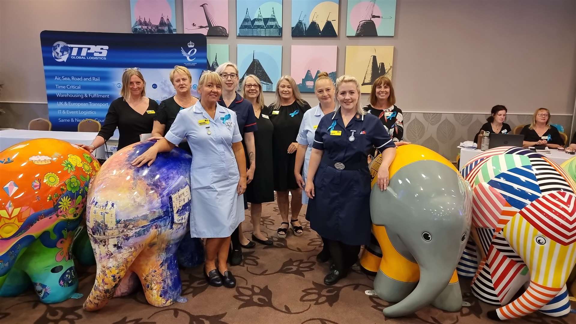 The Heart of Kent Hospice's care team with some of the Elmers from their 2021 parade