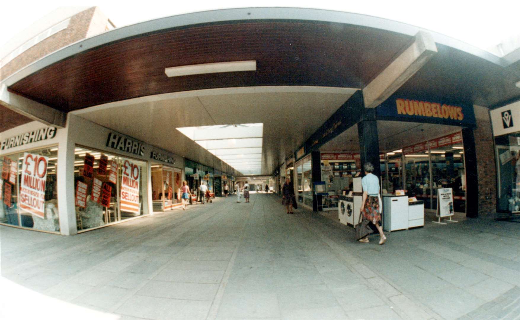 Long-lost chains Harris Furnishing and Rumbelows are seen here in the south mall of the Tufton Centre in 1987. Picture: Steve Salter