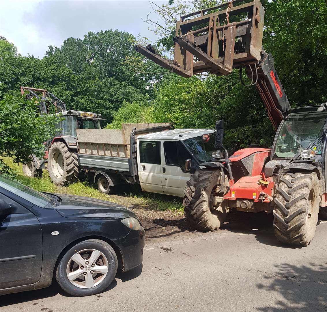 The fly-tippers' van blocked in at Harvel Farm by farmers Steve Jones and his sons Jos and Trevor. Picture: Trevor Jones