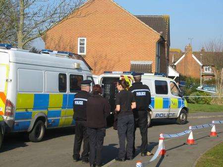 Police at the scene in St Theresa's Close, Ashford