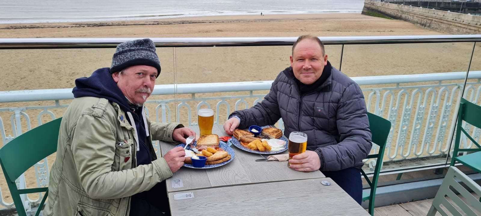 Gary Gearing and Lee Cooper enjoying breakfast at Spoons in Ramsgate