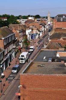 View of Sittingbourne High Street from St Michael's Church roof