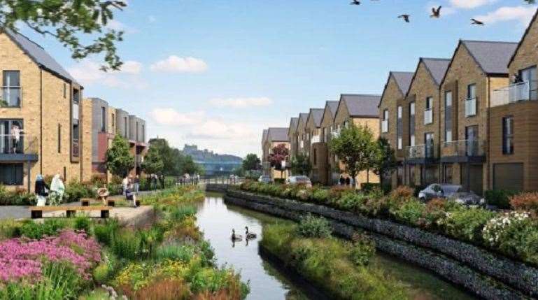 A CGI of the planned riverside houses and flats at the former Buckland mill, which was released in 2020, when plans were first revealed. Picture: Dover District Council