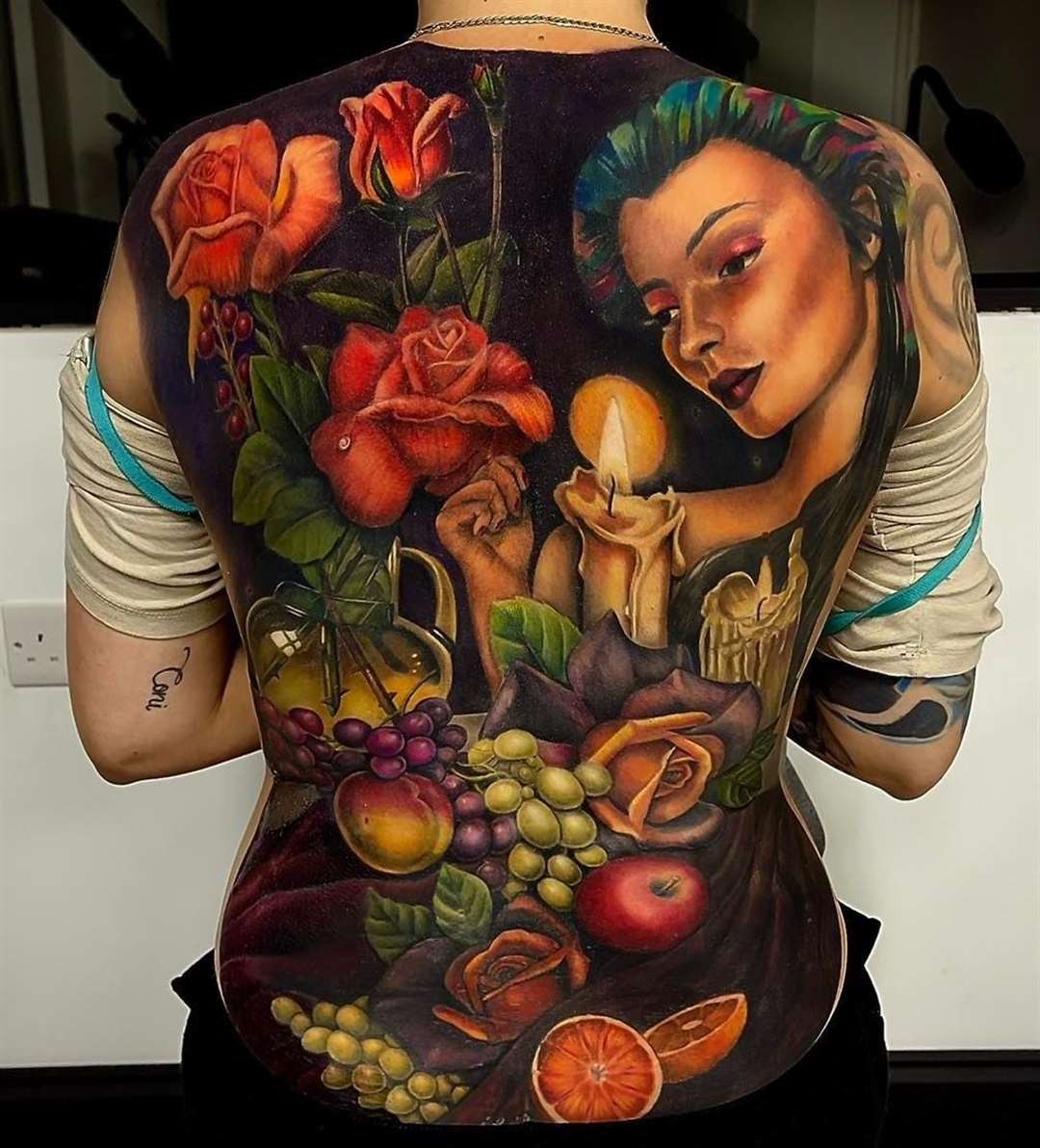 This back piece has taken Alex Crook more than 115 hours so far - and there's still more to go. Picture: Alex Crook