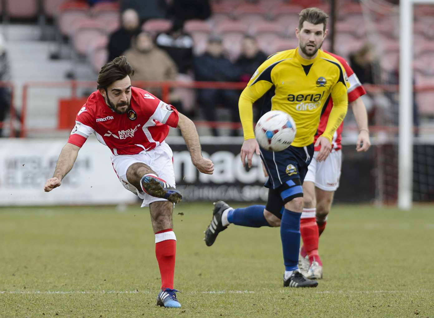 Sam Deering plays the ball forward against Gosport on his Ebbsfleet debut Picture: Andy Payton
