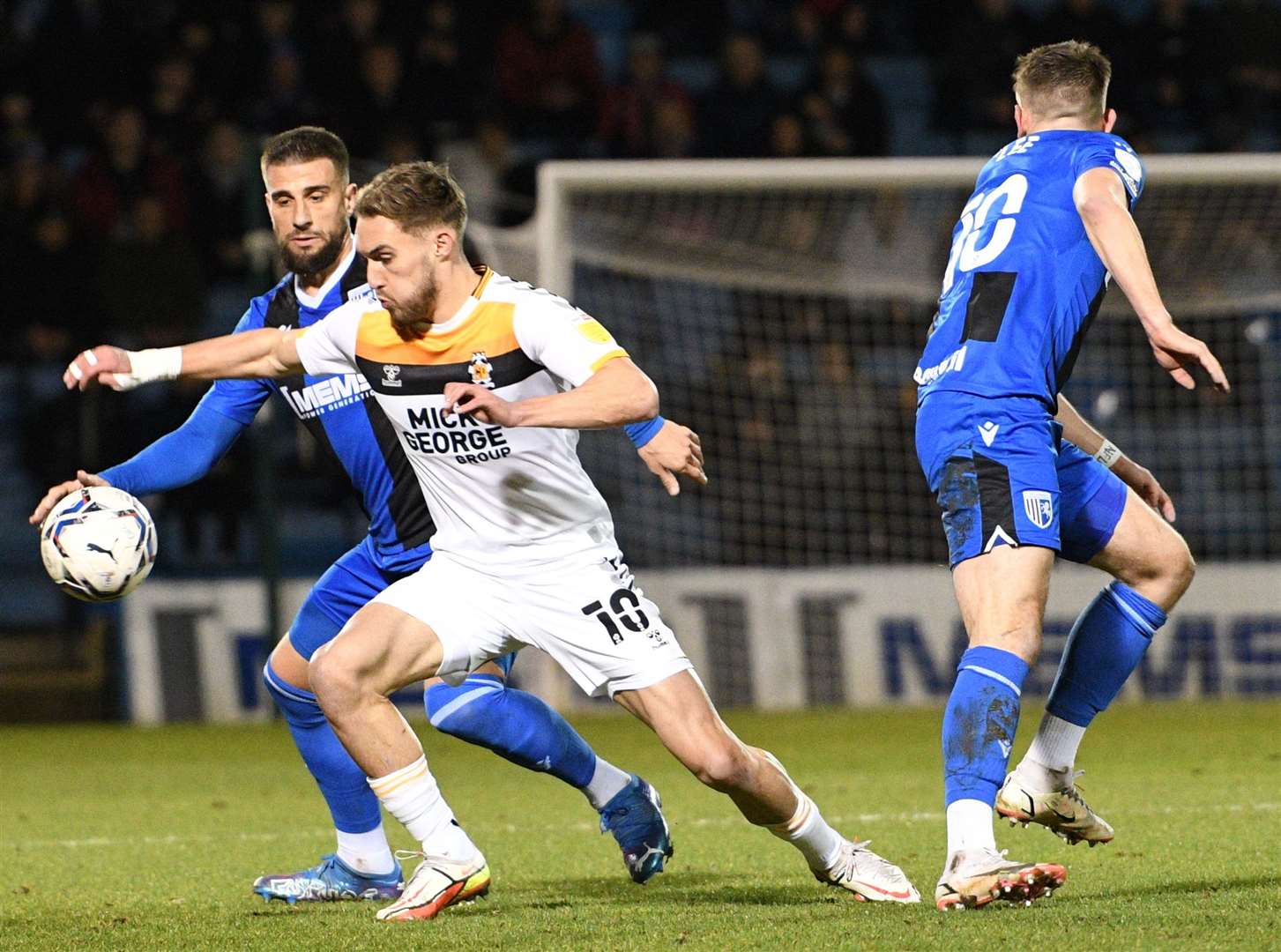 Cambridge's Sam Smith attempts to get away from Gillingham's Max Ehmer. Picture: Barry Goodwin