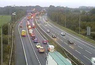 Queues heading towards the closure between Junctions 4 and 5 on the M2. Picture: Highways England