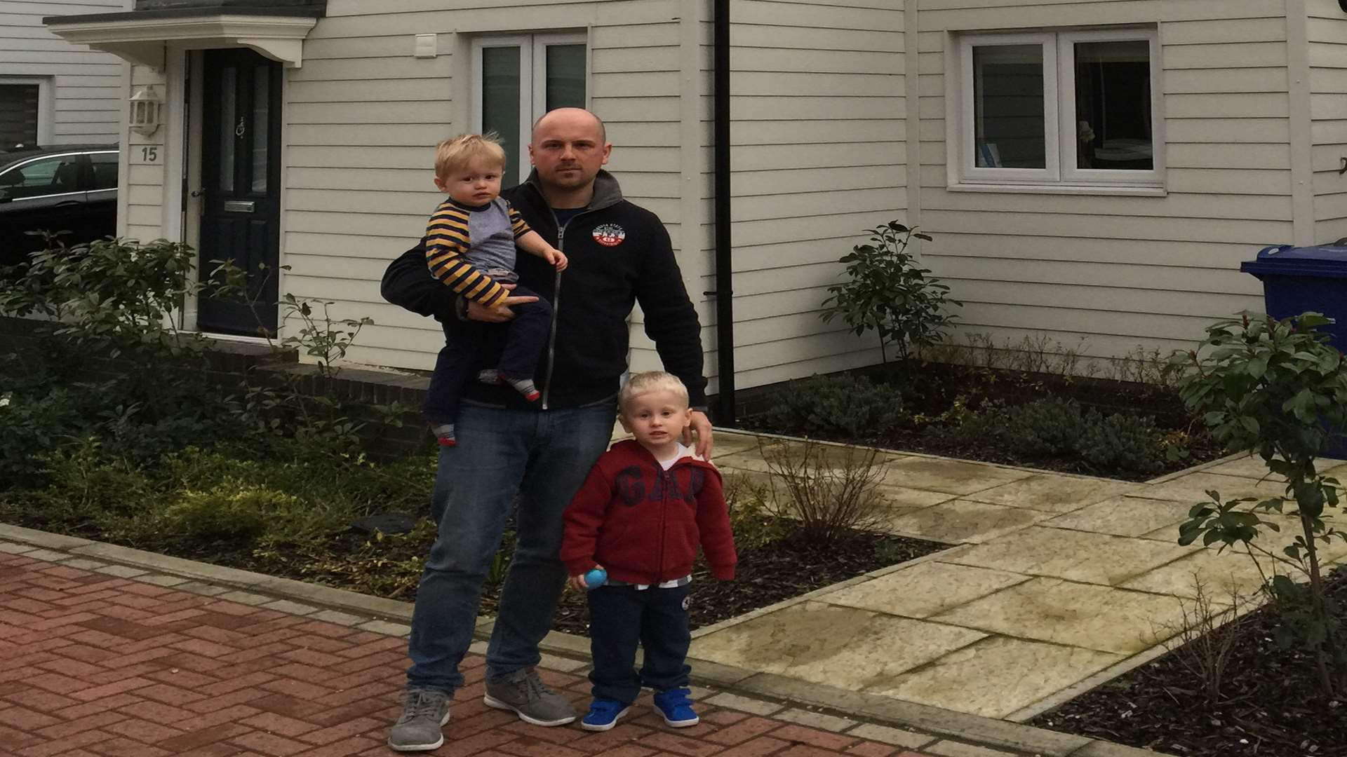 George Abbott with sons Leo, four, and Max, two. They live directly in the path of the new road proposals. If approved, they face a CPO and their house bulldozed.
