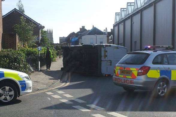Police at the scene of van crash in Canterbury