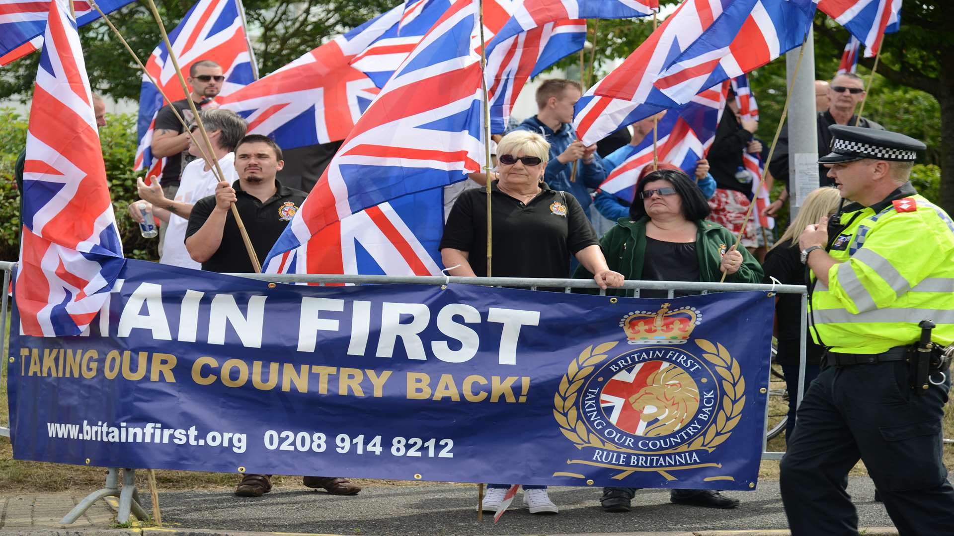 Britain First protesters flew the Union flag