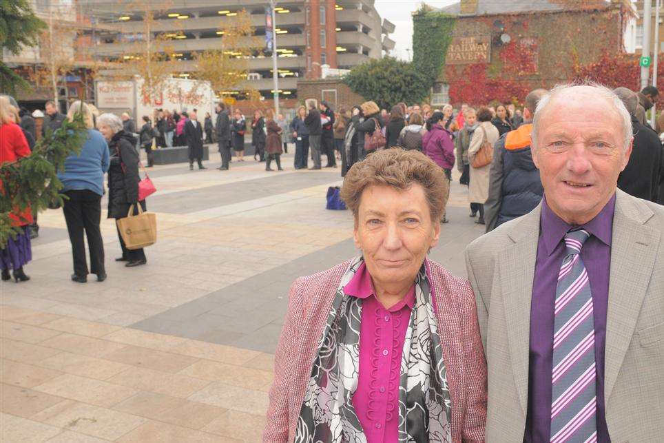 Gravesham Mayor Cllr Derek Sales with wife Pam and others evacuated from the Civic Centre