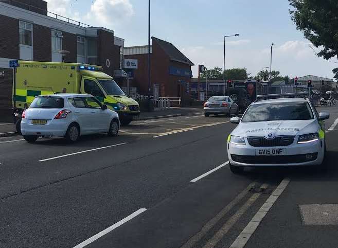 Ambulances in Millennium Way near the scene of the accident in Russell Street, Sheerness.