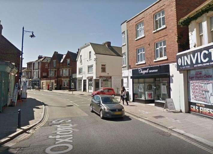 Oxford Street, Whitstable, near the scene of the incident. Google Street View (11291400)