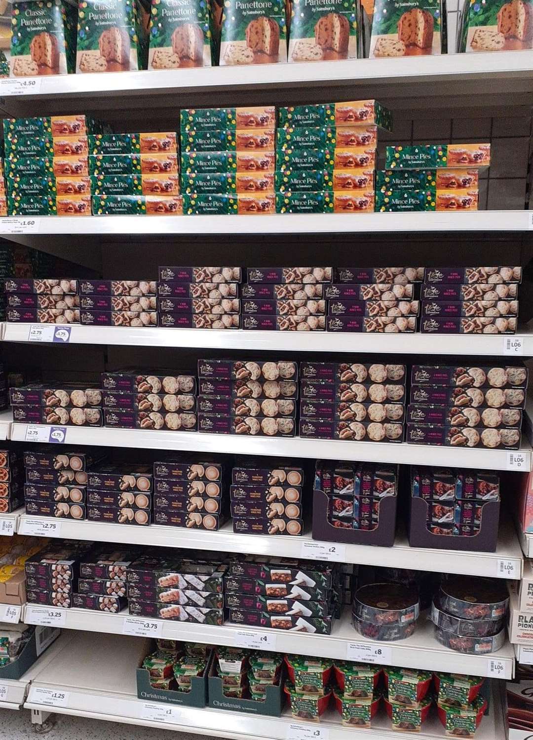 A variety of Christmas produce was seen stacked on shelves at Sainsbury's