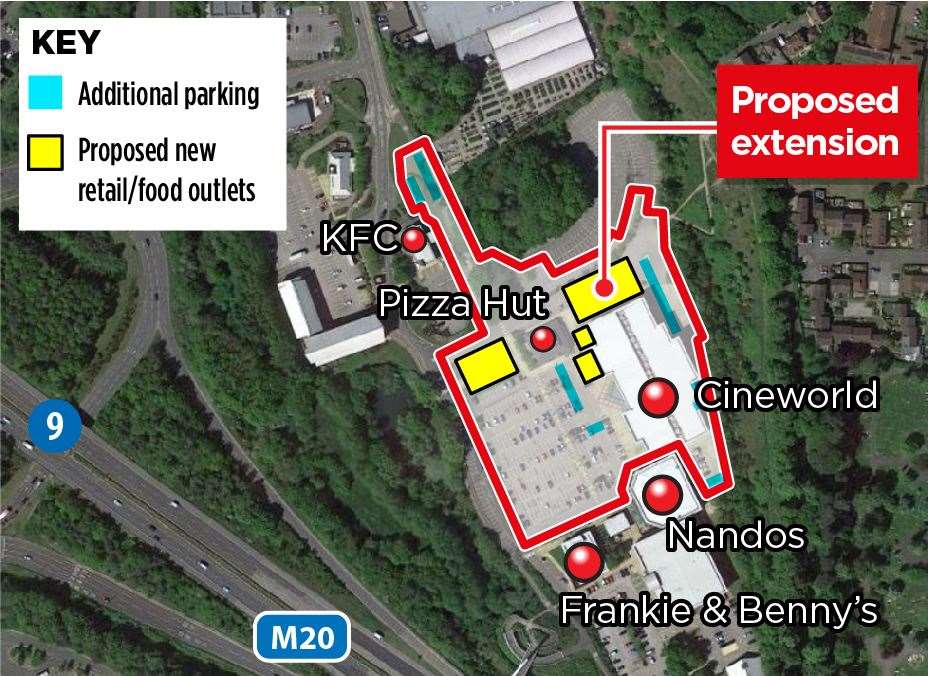 How the development will look at Cineworld; it's not clear whether the two restaurants either side of Pizza Hut will be built