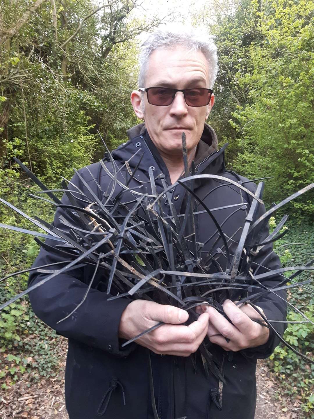 Plastic cable ties collected by Chalk resident Russell Palmer around the Seven Fields site which has been tested by workers for the Lower Thames Crossing project. Picture: Russell Palmer/Facebook