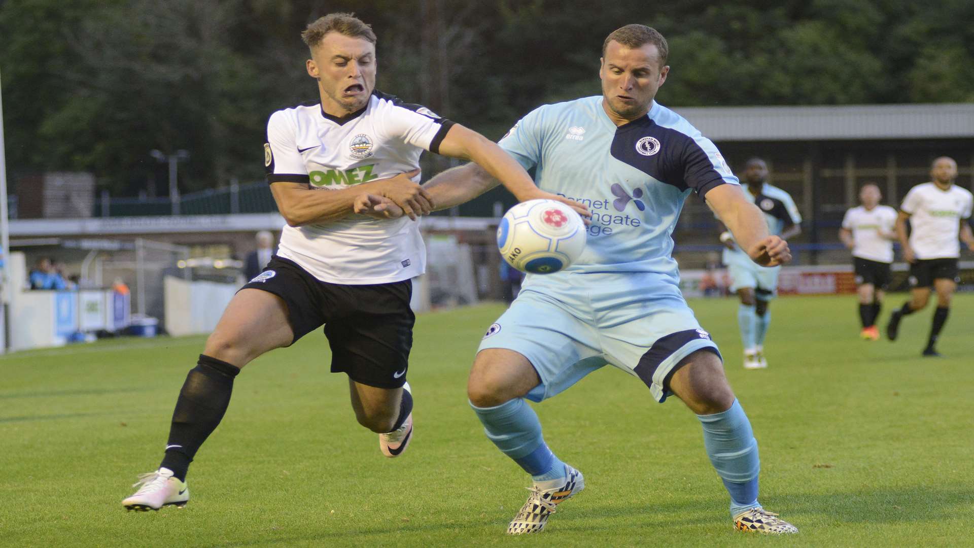 Dover's Ricky Miller battles against Boreham Wood on Tuesday. Picture: Paul Amos