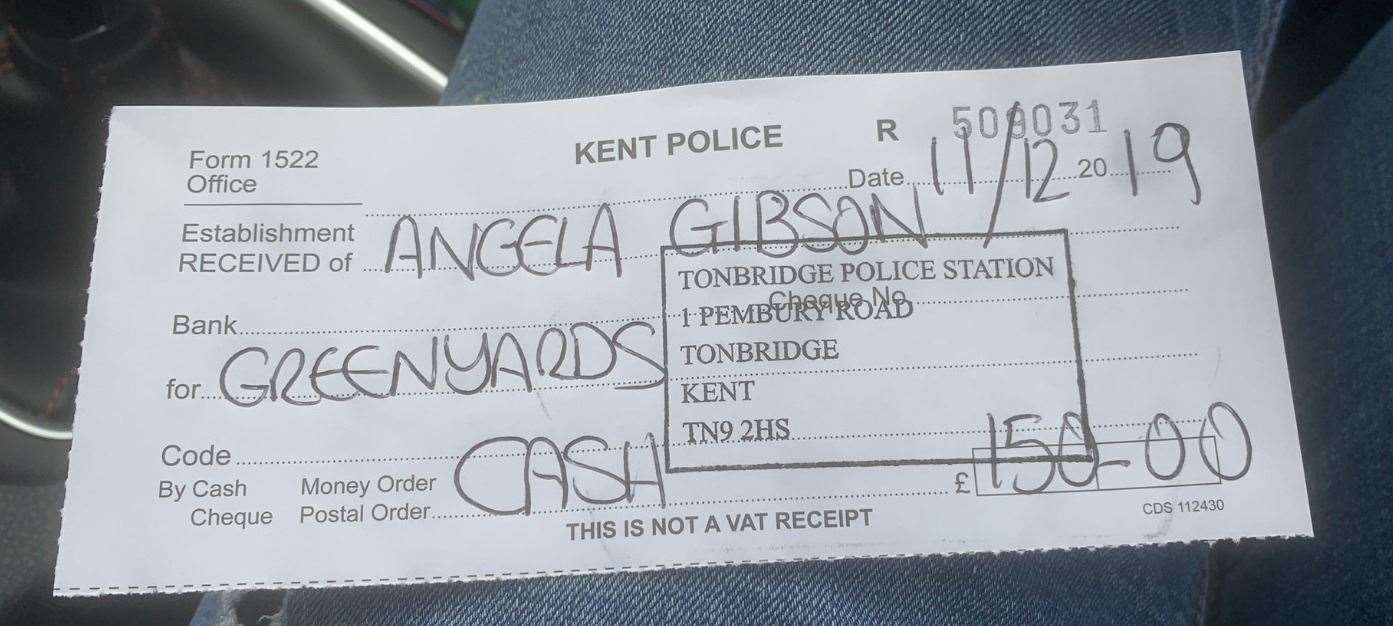 Angela Gibson's receipt from the police