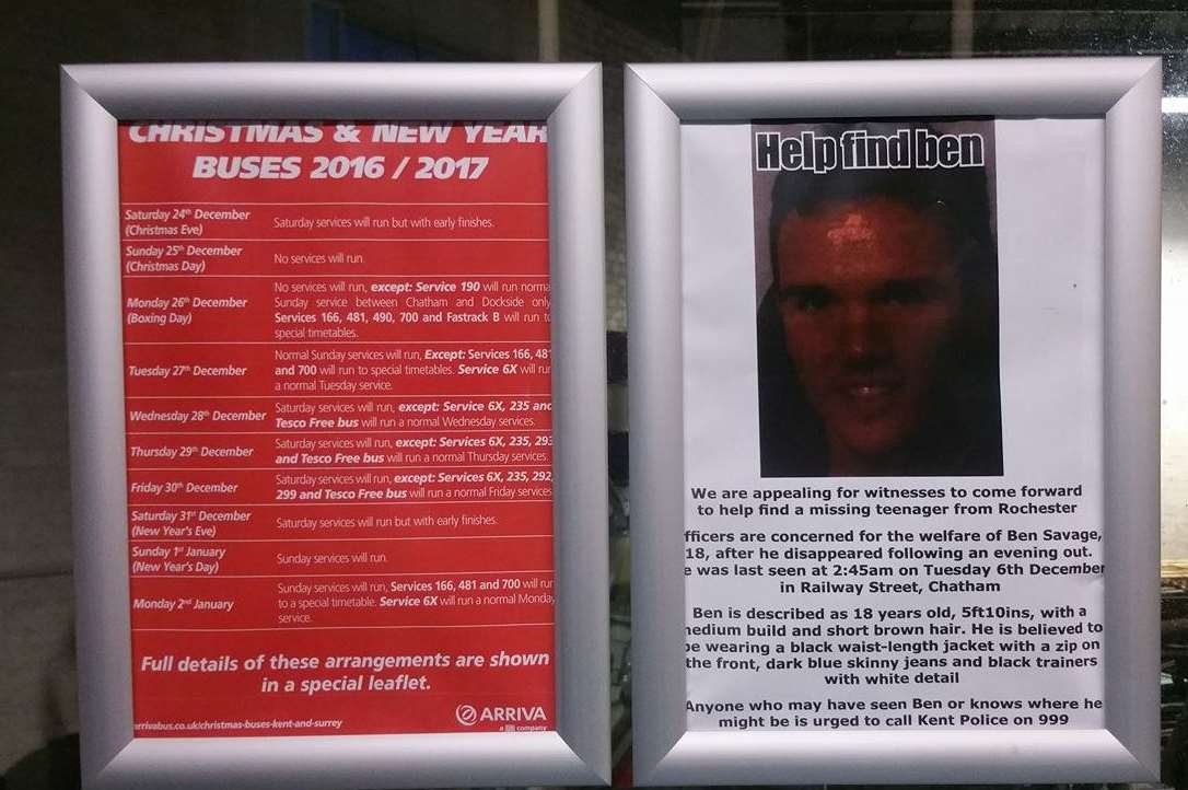 Ben's poster displayed next to the Christmas and New Year bus schedule