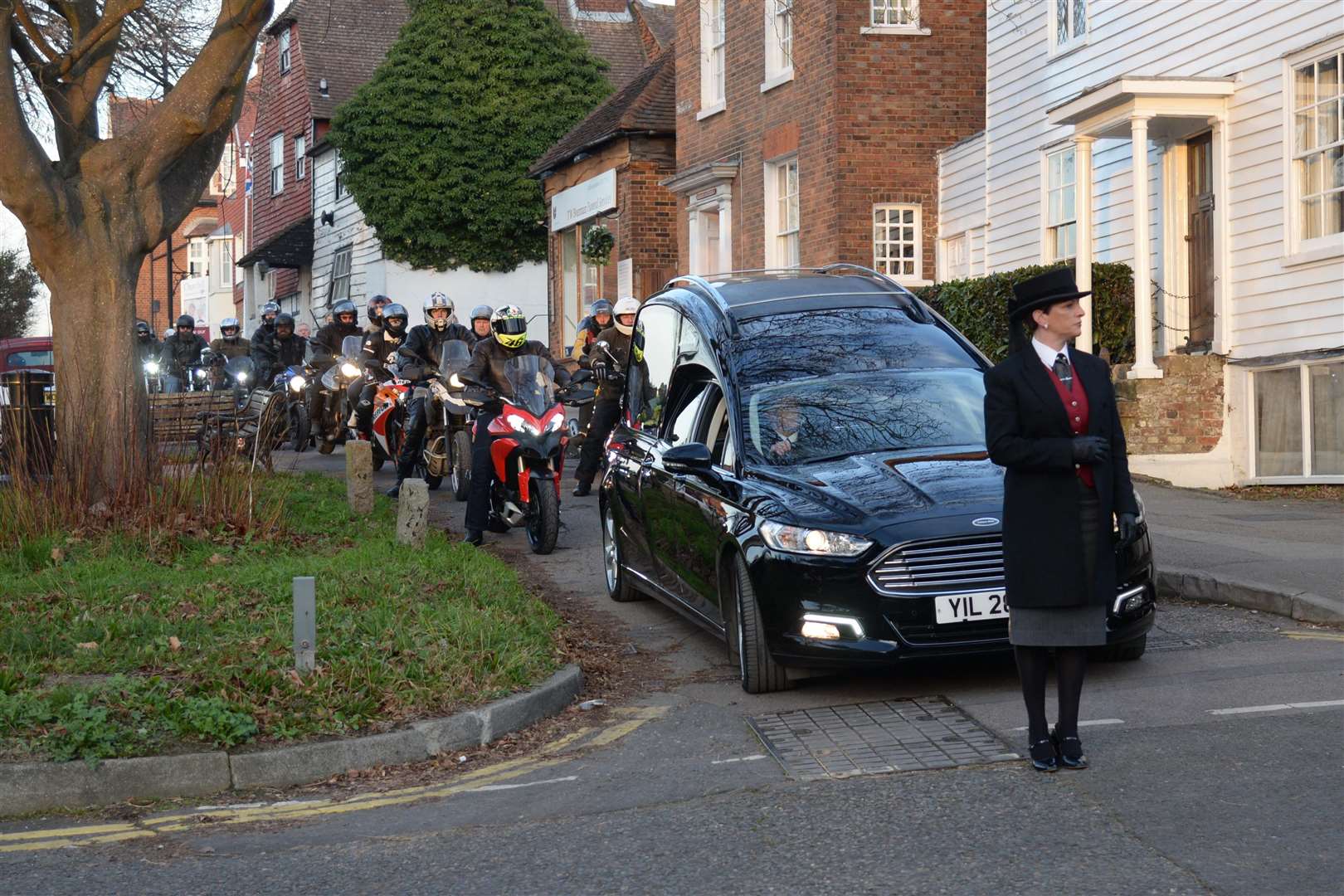 Bikers followed the hearse from Tonbridge for Brian Jenner's funeral at Tunbridge Wells Crematorium on Friday. Picture: Chris Davey