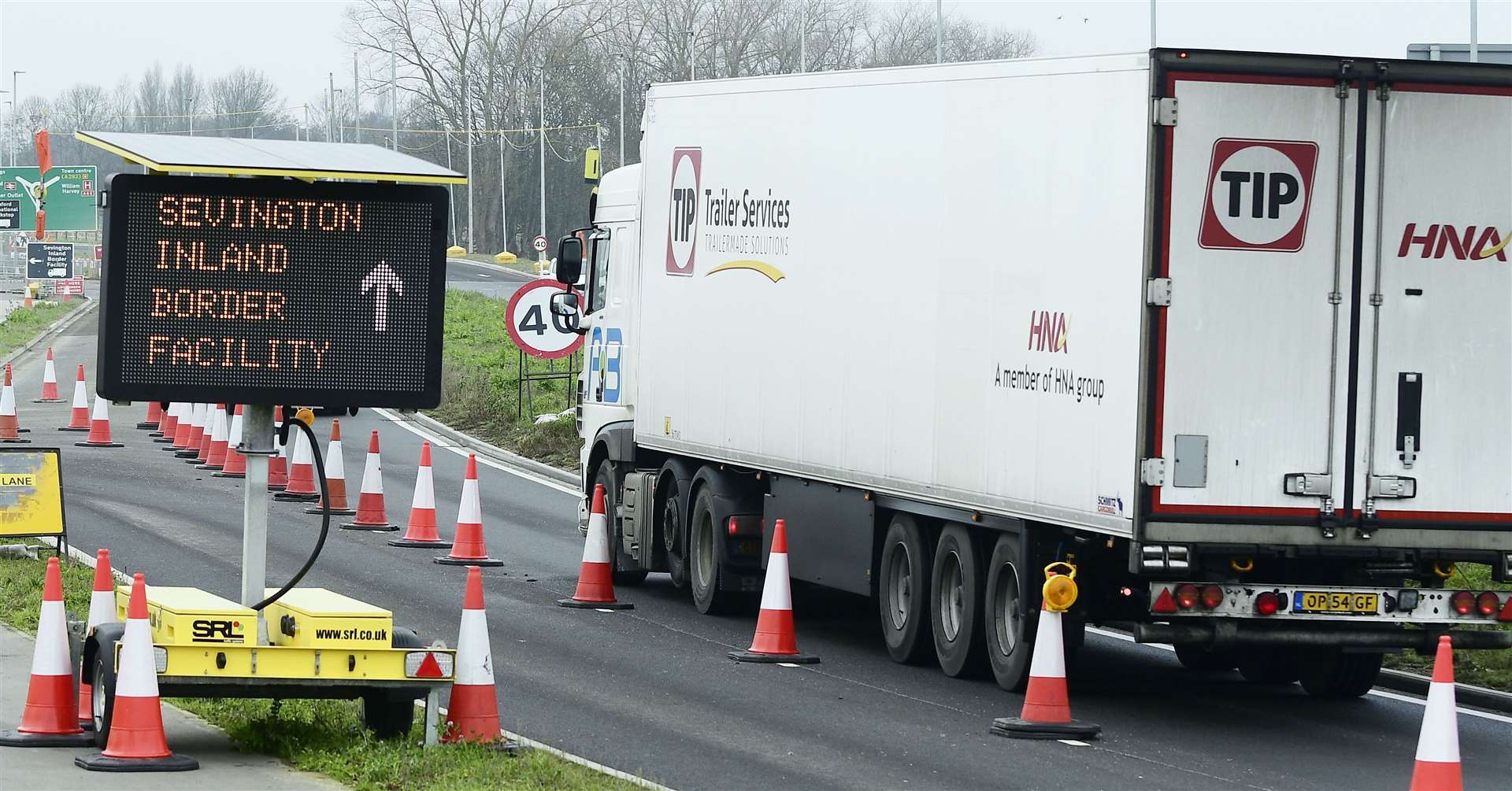 A HGV heads to the lorry park entrance on the A2070 link road. Picture: Barry Goodwin