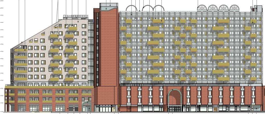 How Mountbatten House in Chatham would look under revised plans put forward on behalf of Medway Development Company. Picture: Lyall Bills & Young