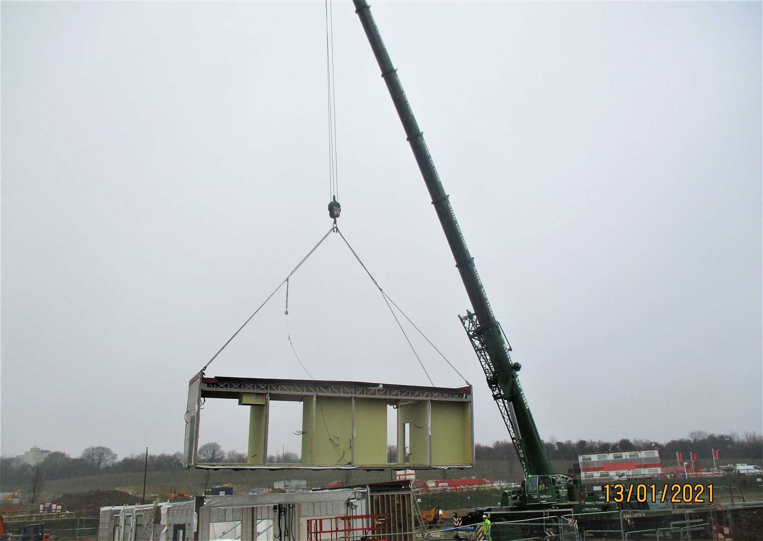 The buildings which will make up the new Ebbsfleet Green Primary School are lifted into place. Picture: Ebbsfleet Green
