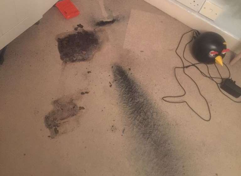 The explosion left scorch marks on the Southborough home's bedroom floor.